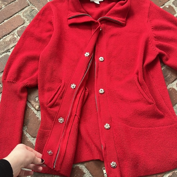 Boston Proper Silk Cashmere Blend Zip and Hidden Snap Knit Cardigan - Picture 4 of 5